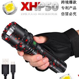 Flashlights Torches 800000Lm High Power X220 Led Flashlight Tactical Military Torch X120 Usb Rechargeable Lanterna Waterproof Self D Dhsjl