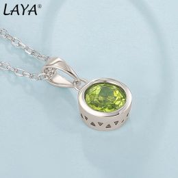 Necklaces LAYA 925 Sterling Silver Natural Peridot Bezel Setting Pendant Necklace For Women Original Fashion Jewelry 2022 Trend