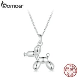 Necklaces Bamoer 925 Sterling Silver Balloon Dog Necklace Cute Animals Neck Chain Plated Platinum for Women Birthday Gift Fine Jewellery