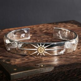 Bangles New Handmade Silver Jewellery Takahashi Goro Chrysanthemum Cat Lei Tang Grass Fashion Retro Bracelet Men and Women