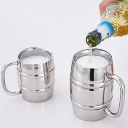 Mugs Double-Wall Stainless Steel Drinking Coffee Tea Cup With Handle Tub-shaped Beer Mug Beverage Picnic Drinkware