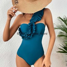 Women's Swimwear Women One Piece Swimsuit High Quality Shoulder Printed Soild Ruffe Monokini Summer Bathing Suit Tropical BodysuitH24221