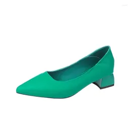 Dress Shoes Cresfimix Women Fashion Pointed Toe Green Patent Leather Spring Slip On Square Heel Office Pumps Zapatos De Mujer A1038