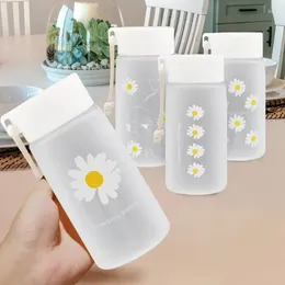 Water Bottles 480ml Plastic Daisy Transparent Bottle BPA Free Outdoor Sports Cup Mug Student Portable With Rope