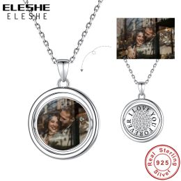 Necklaces ELESHE 100% Real 925 Sterling Silver Custom Photo I LOVE YOU FOREVER Pendant Necklace Chain Personalised DIY Couple Jewellery