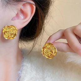 Stud Earrings 2024 French Golden Rose Women's Luxury Fashion Evening Banquet For Women Jewelry Accessories