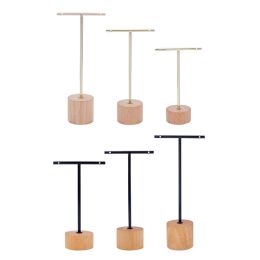 Back 3Pcs T Bar Earring Display Stand With Wooden Base Jewelry Holders Hanging Jewelry Organizer For Photography Props