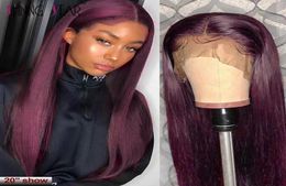 Straight Burgundy Lace Front Wig 99J Colored 131 Lace Front Human Hair Wig Peruvian Remy Lace Part 150 Pre Plucked5004595