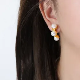 Stud Earrings Marka White Glass Beads For Women Stainless Steel Gold-Plating Jewellery Girl Fashion Ear Studs Party Gift Wholesale