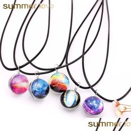 Pendant Necklaces Fashion Neba Star Galaxy Pendant Necklaces Universe Planet Jewellery Double Sided Glass Art Picture Handmade Statement Dhjve