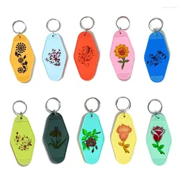 Keychains 10Pcs Motel Keychain Blank Vintage Rhombus El Key Tag Blanks Ornament DIY Craft Project