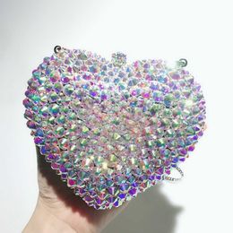 BL119 Love Shaped Full Diamond Bag Crystal Stone Evening Bag Women's Dress Handheld Bag Handmade Diamond Chain 240221