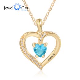 Necklaces Personalized Engraving Name Heart Pendant Necklace Gold/Rose Gold Color Custom Birthstone Necklace Women Jewelry Gift (NE104157)