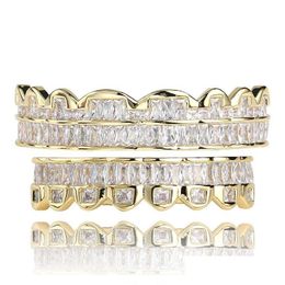 Grillz Dental Grills Grillz Dental Grills New Baguette Set Teeth Top Bottom Rose Gold Sier Colour Mouth Hip Hop Fashion Jewellery Rapper Dhe6W