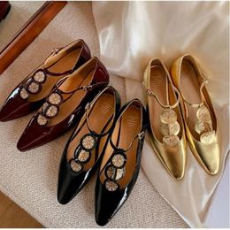 Gold Schwarz Burgund Mary Jane Schuhe Ballerinas Mode Lackleder Mode Party Schuhe Single Flat