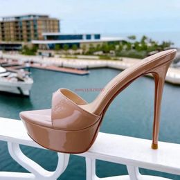 Dress Shoes Summer Platform Women's Slippers 13CM Sexy High Heels Slip On Outdoor Sandals Large Size Party Ladies Mules