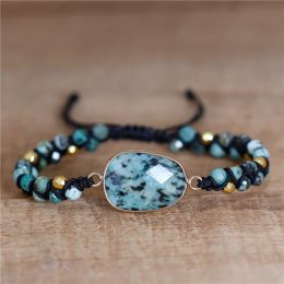 Bracelets Natural Stone African Turquoises Charm String Braided Macrame Beads Bracelet Women Men Wrap Bracelet Femme Couples Lover Jewelry