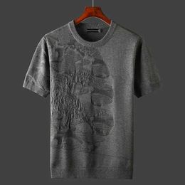 Men's T-Shirts 2021 New Spring/Summer Mens O-neck Camo Sports Shirt Top Pull Flower Mens T-shirt Ultra Thin Fit Knitted T-shirt W92 J240221