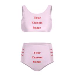 Custom pattern Bathing Suit Bandeau Sexy Womens Bikini High Waisted Tummy Control Two Piece Swimsuit Swimwear Tankini 240219