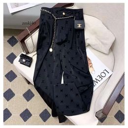 Chan jeans com cinto chandal calças logotipo impressão cor preta calças compridas paris designer x calças femininas de cintura alta marca 2202