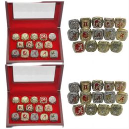 Cluster Rings 14Pcs Alabama Crimson Roll Tide National American Football Championship Ring Set Souvenir Men Fan Gift Wholesale Drop D