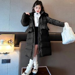 Down Coat Winter Girls Cotton Jacket Keep Warm Long Style Parka Hooded Zipper Fur Collar Outerwear Christmas 4 6 8 Kids Loose Clothes