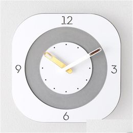 Wall Clocks Nordic Wooden Clock Simple Design For Living Room Creative Square Minimalist Wood Watch Home Decor Silent Drop Delivery G Dhjmw