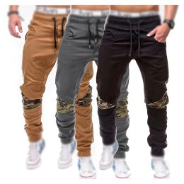 Pants Men's Camouflage Stitching Trousers Cargo Pants with Elastic Cuff Jogger Pants
