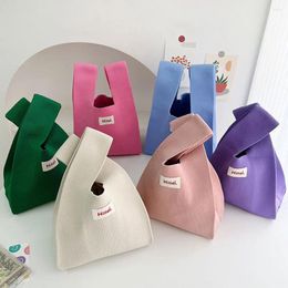 Shopping Bags Creative Handmade Knit Handbag Casual Knitted Bag Solid Colour Knitting Wrist-bag Female Tote Women Reusable