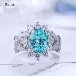 Rings 925 Sterling Silver 5.71ct Lab Grown Paraiba Rings for Women Luxury Jewelry Wedding Accessories Gift