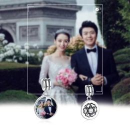 Lockets ELESHE 925 Sterling Silver Personalized Custom Photo Charm Vintage Flower Round Bead Fit Original Bracelet For Women DIY Jewelry