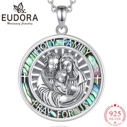 Pendants Eudora 925 Sterling Silver Holy Family Necklace Natural Abalone Shell Religious Pendant Exquisite Women Jewellery Party Gift