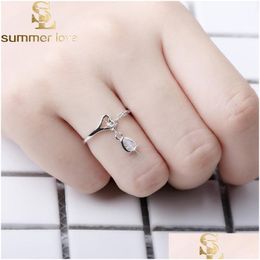 Cluster Rings New Arrival Adjustable Cute Heart Shape Crystal Rings For Women Girl Sier Colour Waterdrop Engagement Fashion Dhgarden Dhzy2