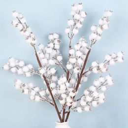 Decorative Flowers DIY For Christmas Year Artificial 5 Forks White Floral Art Berry Stems Branches Snow Tree Fruit Plant