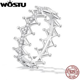 Rings WOSTU 925 Sterling Silver Wedding Band Rings For Women Crown Style AAA Zircon Stackable Finger Ring Engagement Jewellery Gift