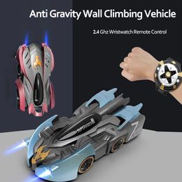 2.4G mini anti gravity wall climbing RC car electric 360 rotation stunt RC car watch remote control anti gravity automatic toy car children 240221