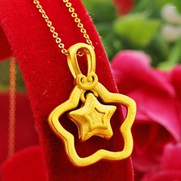 Pendants 999 Gold Colour Star Pendant Necklace For Women Men Plated Neckalces Chain Wedding Engagement Fine Jewellery Not Fade