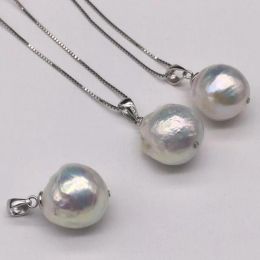 Necklaces 1314mm White Baroque Pearl Pendant Silver Necklace 18 inches Wedding Jewelry Accessories Diy Cultured Flawless