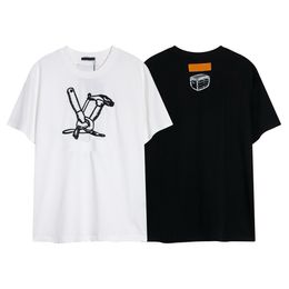 Men designer Tee t shirt 2024 velvet fabric Double letter L jacquard sets short sleeve V cotton women Black white brown S-XL