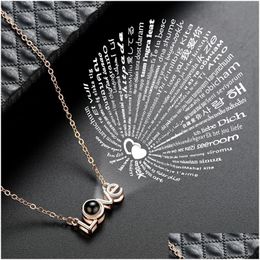 Pendant Necklaces 100 Languages I Love You Pendant Necklaces Copper Chains Letter Projection Necklace Women Wedding Valentines Day Mem Dh2Ft