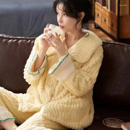 Women's Sleepwear 2024 Autumn Winter Pajama Flannel Cardigan Thick Fleece Korean Version Student Coral Loungewear Warm
