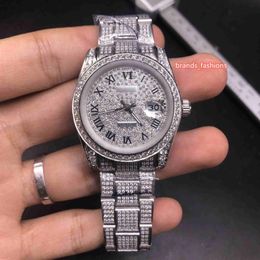 Men's Iced Diamond Watch Silver Diamond Face Watch Stainless Steel Diamond Strap Automatic Mechanical Sports Watches271b