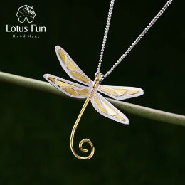 Pendants Lotus Fun Real 925 Sterling Silver Natural Handmade Fine Jewellery 18K Gold Cute Dragonfly Pendant without Necklace for Women Gift