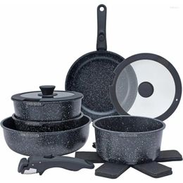 Cookware Sets 13 Piece Pots And Pans Set - Safe Nonstick Kitchen With Removable Handle RV Oven (Black)