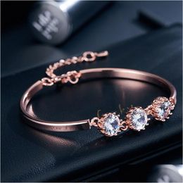 Chain Fashion18K Rose Gold Plated Bangle Bracelet 7Mm 9Mm Cz Cubic Zirconia Adjustable For Women Ing Jewelry Gift Drop Deli Dhgarden Dh7Xh