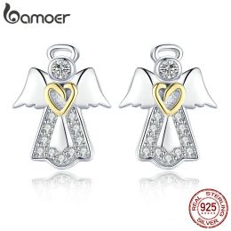 Earrings Bamoer Hot Sale 925 Sterling Silver Guardian Angel Stud Earrings Pave Setting CZ for Women Fashion Jewellery Gift SCE476