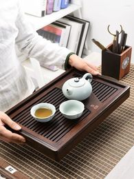 Tea Trays Living Room Household Simple Retro Rectangular Water Storage Type Drain Bamboo Tray Creative Set Table