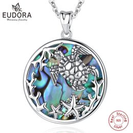 Pendants Eudora Real 925 Sterling Silver Sea Turtle Necklace Abalone Shell pendant Fine Jewellery For Mother's Gift CYmbd031