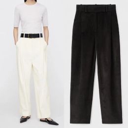 Capris 2023 New Corduroy Front Pleated Suit Pants Women's Versatile Slim High Waist Straight Casual ladies Trousers