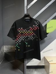 xinxinbuy Men designer Tee t shirt 2024 Colorful gradient letter printing short sleeve cotton women Gray black S-XL